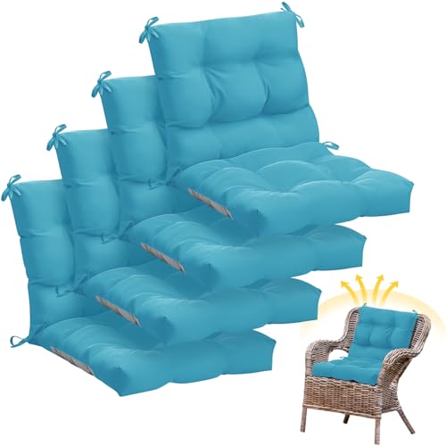 Marsui 4 Pcs Outdoor Indoor High Back Chair Cushions Patio Furniture Tufted Pillow with Ties Water-Resistant Replacement Outdoor Rocking Chair Cushions, 42 x 21 Inches (Royal Blue,Solid Color) - color: Royal Blue, size: Solid Color
