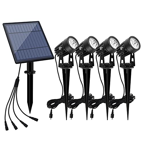APONUO Solar Spotlights Landscape Lights Low Voltage Outdoor Solar Spotlight IP65 Waterproof 9.8ft Cable Auto On/Off with 4 Cool White for Outdoor Garden Yard Landscape Downlight (4-in-1) - color: Cool White, size: 4-IN-1