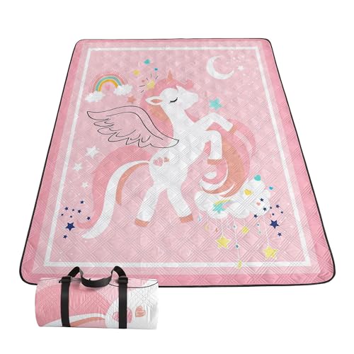 Outdoor Picnic Blanket,Portable Sandproof Waterproof Picnic Mat,Pink Unicorns Printed Camping Beach Mat for Sand and Wet Grass Hiking (Pink Unicorns S) - color: Pink Unicorns, size: Standard - 59"x78"
