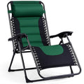 Backyard Expressions Deluxe XL Padded Recliner Zero Gravity Chair – Ergonomic Anti-Gravity Lounger with Folding Design, Side Tray, and Adjustable Headrest - color: Black/Forest Green