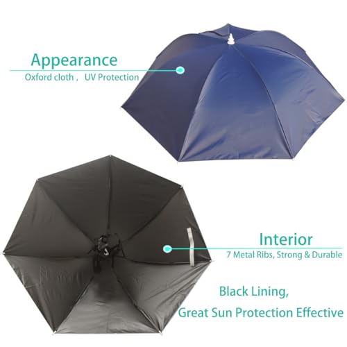 Umbrella Hat, 37 inch Fishing Umbrella Hat Hands Free Foldable UV Protection Umbrella Cap Adjustable Headwear for Fishing Golf Camping Beach Gardening Sunshade Outdoor - color: Navy Blue