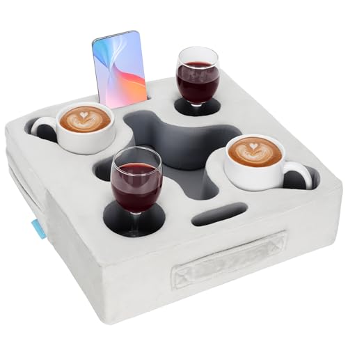 Couch Cup Holder-Sofa Cup Holder Pillow Tray Caddy Cupholder Hearted for Bed, Rv, Tv, Car, Man Cave, Backseat for Remote, Drinks, Snacks (Square-Silver Grey) - color: SilverGrey