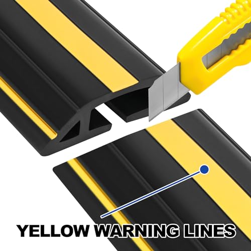 6.5Ft Cord Covers for Wires on Floor, 3-Channel Heavy Duty Floor Cord Cover with Anti-Slip Base & Yellow Warning Strips, Extension Cord Covers for Floor, Ideal for Home, Office, Outdoor Use - size: 6.5ft