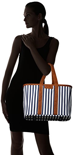 CleverMade Collapsible LUXE Tote, 30L Foldable Grocery Shopping Bag, Reusable - color: Navy Stripe