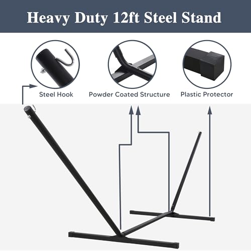 SUNCREAT Hammocks for Outside with Stand, Quick Dry Two Person Hammock with Head Pillow, 450 lbs Capacity, Navy - color: Navy, size: 78.7 x 55.1 in, Hammock with 144 in Stand