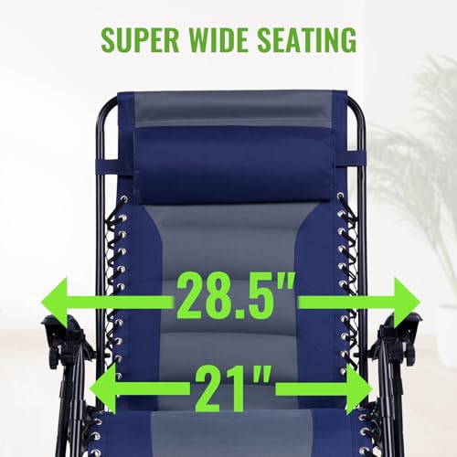 Backyard Expressions Deluxe XL Padded Recliner Zero Gravity Chair – Ergonomic Anti-Gravity Lounger with Folding Design, Side Tray, and Adjustable Headrest - color: Navy/Grey