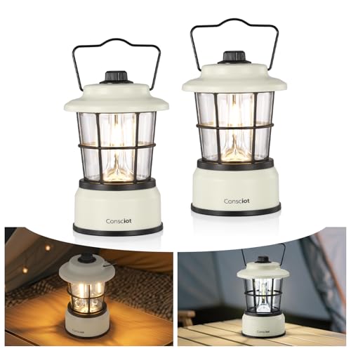 Consciot CL1 Mini Dual Light Sources LED Lantern, Retro Style Battery Powered Lamp, Dimmable Warm White and Daylight Modes, Up to 200H Run Time, Portable Atmosphere Lights for Indoor & Outdoor Use - size: 2 Pack