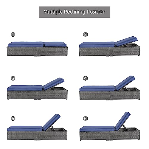 Patiorama Outdoor Patio Chaise Lounge Chair, Elegant Reclining Adjustable Pool Rattan Chaise Lounge Chair with Cushion, Grey PE Wicker, Steel Frame, for Deck, Poolside, Backyard (Blue) - color: Blue