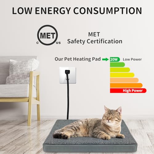 Heated Pet Beds for Indoor/Outdoor Cat & Dog Orthopedic Foam Warming Cat Beds Auto Temperature Control, Washable Cover with Waterproof Liner Thermo Kitty Electric Heating Bed - color: grey, size: 20"L x 16"W x 2"Th