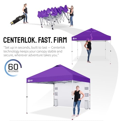 CROWN SHADES Canopy Tent 10x10 Pop Up Canopy Outdoor Shade with Pockets Sidewall, Easy Up Sun Shelter with One Person Set Up Center Lock, Portable Instant Camping Beach Canopy Tents, Purple - color: Purple