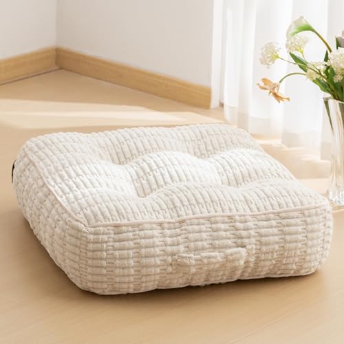 6" Washable Floor Pillow Cushion for Adults, Meditation Cushion Pillow, Removable Tufted Blended Corduroy Cover, Large Square Floor Sitting for Tatami Living Room or Yoga, 22x22 Inch, Machine Washable - color: Square Beige, size: 6" Thick(Pack of 1)