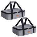 Double Casserole Carrier for Hot or Cold Food, Expandable Insulated Bag, Perfect Lasagna Holder Tote for Potlucks, Picnics, Beaches, Traveling, Fits 11" * 15.7" Baking Dish, Lunch Bag Gray (2PC) - size: 2 Pack