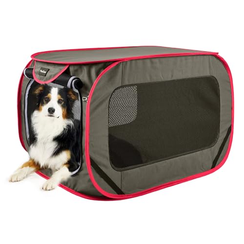 Large Pop Up Kennel,Collapsible Travel Pet Crate, Indoor and Outdoor Portable Dog Enclosure, Portable Pet Car Seat Kennel (Coffee, Large) - size: Large