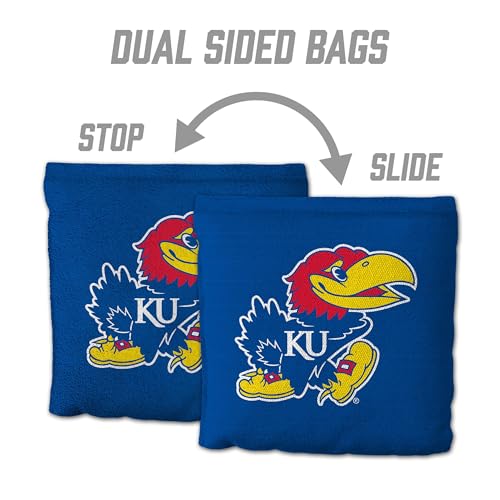 YouTheFan Officially-Licensed NCAA Set of 8 Cornhole Bags - All Weather Dual Sided Slide & Stop - Regulation Size with Carry case - color: Kansas Jayhawks