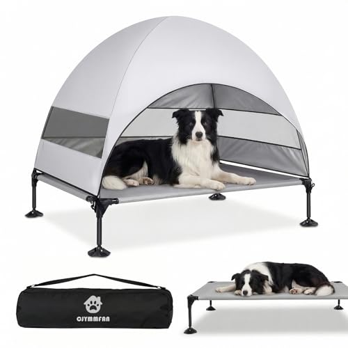 Elevated Dog Bed with Upgraded Canopy, Raised Outdoor Dog Tent with Powerful Anti-Slip Feet, Portable Pet Cot with Larger Shade, Raised Cooling Bed for Camping, Backyard, Beach, Poolside - color: Gray, size: Large: 42.0"L x 30.0"W x 33.0"Th