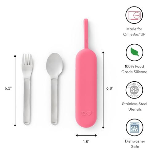 Omie OmieBox Travel Utensil Set | Fork and Spoon with Case for Easy Travel | Stainless Steel Fork and Spoon | Pink - color: Pink, size: Age: 9+ Years