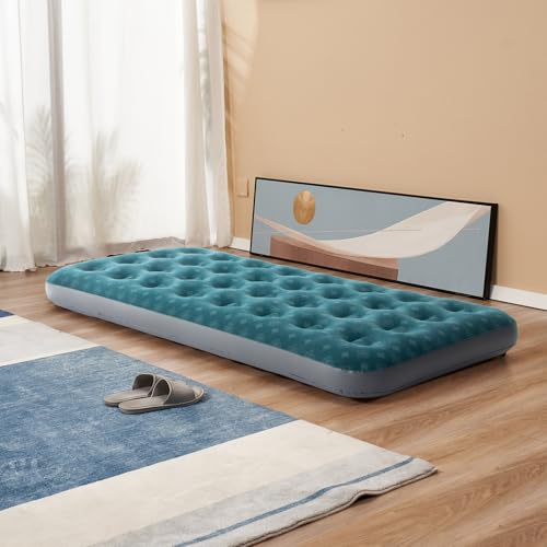 DIMAR GARDEN Single Size Air Mattress Inflatable Bed Sleeping Pad for Camping, Patterned Flocking Blue - size: Single