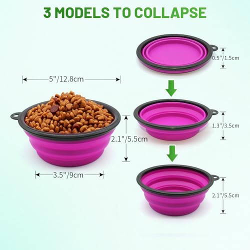 Dog Bowl Pet Collapsible Bowls, 2 Pack Collapsible Dog Water Bowls for Cats Dogs, Portable Pet Feeding Watering Dish for Walking Parking Traveling with 2 Carabiners (Small, Pink+Purple) - color: Pink+Purple, size: Small