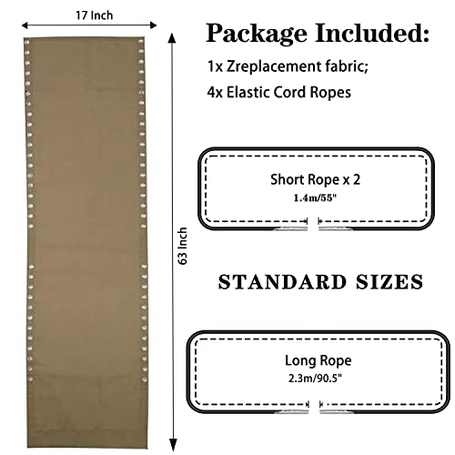 Zero Gravity Chair Replacement Fabric with Bungee Cord Kit, 17 Inch Wide Repair Cloth with Replacement Cord for Anti Gravity Chairs Outdoor Recliner Patio Lounge Chair Lawn Beach Sling Chair, Tan