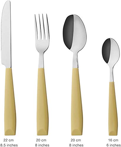 ANNOVA Silverware Set Stainless Steel Colorful Handle Tableware Kitchen Flatware Set Utensils, Includes Dinner Knives, Forks, Spoons, Salad Forks & Dessert Spoons (Yellow, 16 Pieces) - color: Yellow 16Pieces