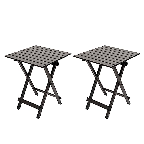 SUNNYFEEL Folding Camping Table - Lightweight Aluminum Portable Picnic Table, 18.5x18.5x24.5 Inch for Cooking, Beach, Hiking, Travel, Fishing, BBQ, Indoor Outdoor Small Foldable Camp Tables - color: Coffee-2set