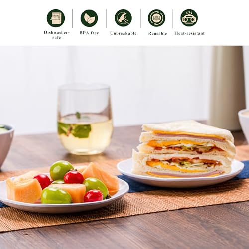 6.7-Inch Melamine Dessert Plates (Set of 6) - Unbreakable and Reusable Dinnerware with Ceramic Feel, Stackable and Dishwasher-Safe (White) - color: White