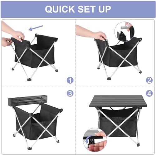 Grope Portable Camping Table Ultralight Aluminum Camp Table with Storage Bag,Beach Table for Sand with Carrying Bag,Prefect for Outdoor,Picnic,BBQ,Cooking,Festival (Black with Storage Bag-S) - color: Black With Storage Bag, size: Small
