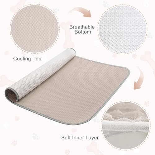 Buvlnee Summer Dog Cooling Mat Washable Ice Silk Self Cool Pad for Small Medium Large Dogs and Cats, Pet Sleeping Pad for Crate, Bed, Indoor & Outdoor Floor, Car Seats - color: Khaki, size: 27x22in