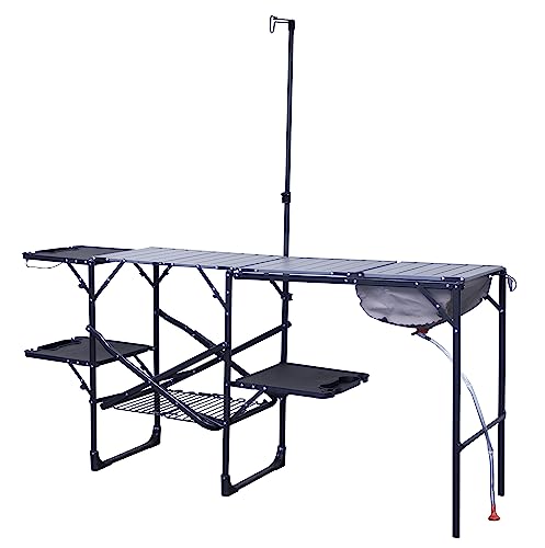GCI OUTDOOR Master Cook Station | Portable Folding Kitchen Table with Soft Shell Sink, Heat Resistant Tabletop & Telescoping Lanter Pole, Perfect for Camping Trips - style: Master Cook Station