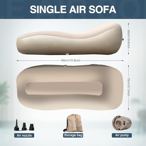 Bestrip Auto Inflatable Couch Lounger, Air Mattress Sofa Bed with Rechargeable Air Pump - color: Khaki, size: Single