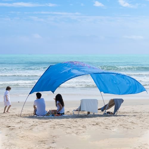Beach Wind-Powered Shade Canopy, Portable Sun Shelter Tent, UPF 50+ UV Protection, Lightweight, Easy Set Up, 150 Sq. Ft. of Shade for up to 6 People, Regatta Jellyfish - color: 3-Regatta