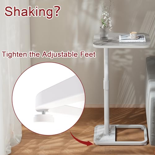 GOYLSER C Shaped Tv Trays Living Room End Table End Stand, White Marble Minimalist Wooden C Table for Sofa, Height Adjustable Tv Tray Tables Side Table for Dinner Eating - color: White Marble, style: Standard C Table