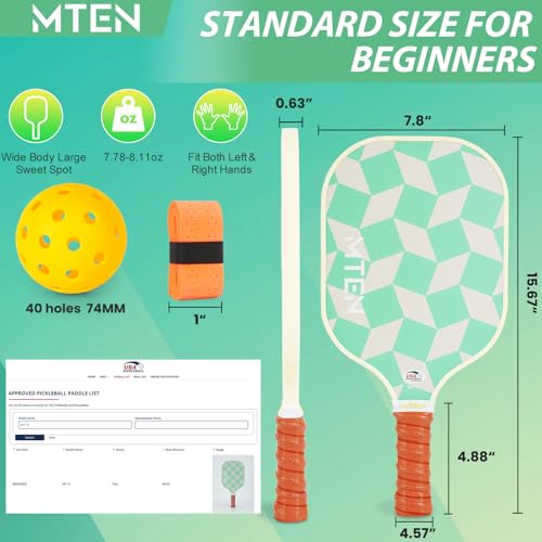 Pickleball Paddles Set of 2 or 4, or Single Paddle – USAPA Approved Fiberglass Surface Pickleball Rackets Set for Men & Women - color: Green*2