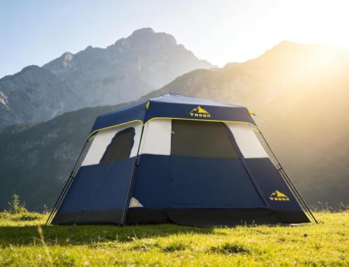 3/4 Person Camping Tent with 1 Door, 4 Windows, and Upgraded Ventilation– Instant Setup, Waterproof, 8'x 8'x 67''Oxford Fabric Floor Pop Up in 60 Seconds Includes Rainfly and Backpack - color: 4 Person -Dark Blue