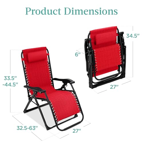 Best Choice Products Oversized Zero Gravity Chair, Folding Outdoor Patio Recliner, XL Anti Gravity Lounger w/Removable Cushion, Cup Holder, Side Tray, 350lb Capacity - Crimson Red - color: Crimson Red