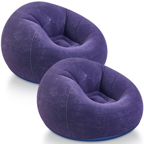Realspring Inflatable Bean Bag Chairs Outdoor Blow up Camping Chairs Inflatable Lazy Sofa Folding Portable Bean Bag Loungers Couch for Movie Night(Blue,2 Pcs) - color: Blue