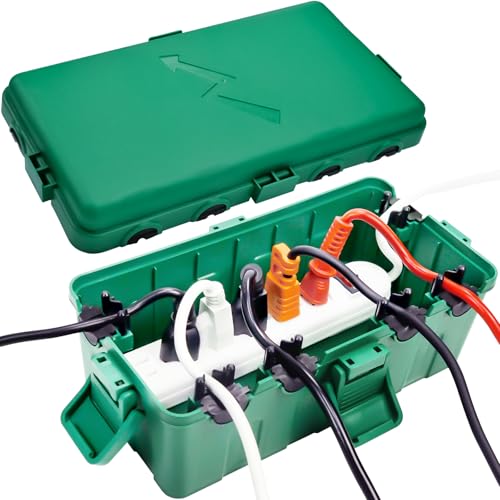 Hrensaw Medium Outdoor Electrical Box(10.6x5.5x4.5inch),IP54 Waterproof Extension Cord Cover w/6 Cable Entry,Weatherproof Connection Box Protect Power Strip,Timer,Plug,Holiday Lights,Green - color: Green, size: Medium