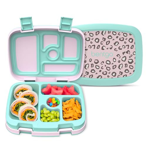 Bentgo Kids Prints Leak-Proof, 5-Compartment Bento-Style Kids Lunch Box - Ideal Portion Sizes for Ages 3-7, Durable, Drop-Proof, Dishwasher Safe, & PFAS & BPA-Free Materials (Leopard) - color: Leopard