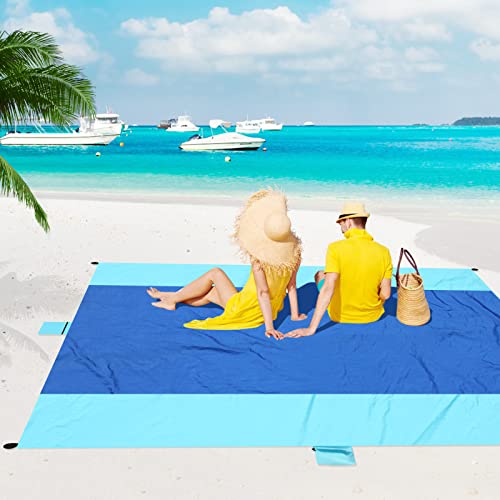 ACH Beach Blanket Waterproof Sandproof Extra Large Beach Mat Oversized 120"×108" Portable Lightweight Outdoor Family Mat for Indoor Outside Picnic Camping Hiking Travel - color: Light Blue