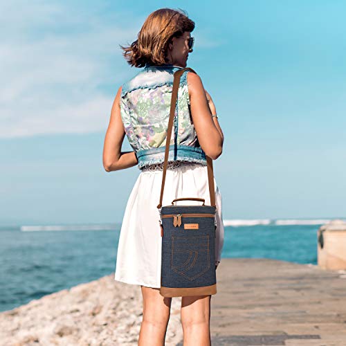 Tirrinia 2 Bottle Wine Gift Tote Carrier - Leakproof & Insulated Padded Versatile Wine Cooler Bag for Travel, BYOB Restaurant, Wine Tasting, Party, Dinner, Gift for Wine Lovers, Dark Blue - color: Blue, size: 2 Bottle-without front pocket