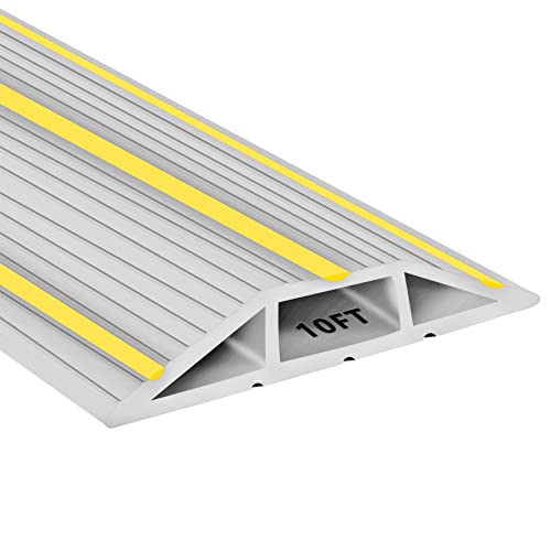 10Ft Cord Covers for Wires on Floor, 3-Channel Floor Cord Cover with Anti-Slip Base & Yellow Warning Strips, Extension Cord Covers for Floor, Ideal for Home, Office, Outdoor Use - color: Grey&Yellow, size: 10FT