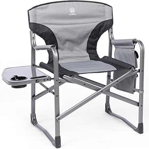 EVER ADVANCED Aluminum Lightweight Folding Director Chair, 350lbs Heavy Duty Camping Chair with Side Table & Storage, 19" Joint-Friendly Height Easy to Stand, Portable Makeup Artist & Vendor Chair - color: Grey, style: 1 Pack