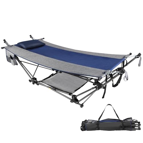 RedSwing Camping Hammock with Stand, XXL Portable Hammock with Removable Pillow and Storage Net, Foldable Heavy Duty Steel Frame Space Saving for Indoor Outdoor Backyard Beach Garden