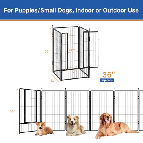 Dog Playpen 36 inch 4 Panels for Indoor & Outdoor Use – Heavy-Duty Metal Pet Fence with Ground Stakes, Rounded Ball Tops for Safety, Stable & Foldable Design, Easy to Assemble - size: 36inch, style: 4 Panels