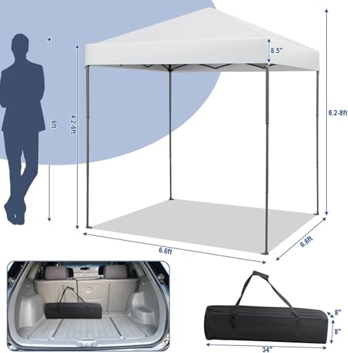 LDAILY 6.6 x 6.6 Ft Pop Up Canopy, Portable Canopy Tent Heavy Duty Instant Canopy w/Center Lock, 8 Stakes, 4 Ropes, Carry Bag, Sun Protection, Easy Up Outdoor Canopy for Party, Camping, Patio (White) - color: White