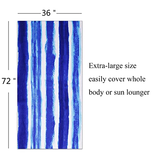 Oversized Terry Beach Towel 36 x 72 in Soft Extra Large Big Pool Swim Towels for Adult XL Clearance Big Travel Blanket Cruise Vacation Accessories Essentials Lounge Chair Cover Blue Stripe Boho - color: Stripe Blue
