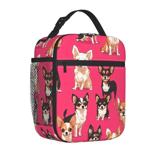 Reusable Chihuahua Lunch Box for Kids Girls Boys Women Adult, Insulated Cute Dog Vibrant Pink Lunch Bag,Polyester Cooler Handbags Case for School Picnic Work Travel Beach or Hiking - color: Chihuahua