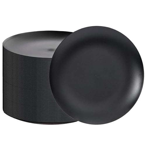 EI enjonirinjonir 80pcs Black Plastic Plates Disposable for Dinner,10.25inch Party Plates Disposable Heavy Duty,Elegant Matte Plastic Plate Frosted is Ideal for Wedding/Birthday//Tables Decoration - color: Black Frosted Plastic Dinner Plates