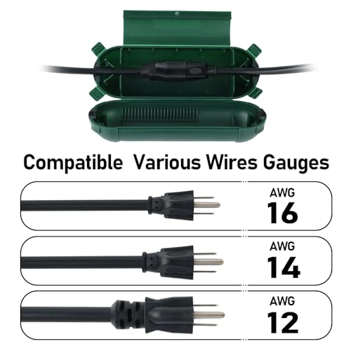 EP 3 Pack Extension Cord Safety Cover - Indoor Outdoor Waterproof Seal Housing for AWG 12/14/16 Cords - Protect Holiday String Lights, Plugs, and Wires - Green - color: Geen
