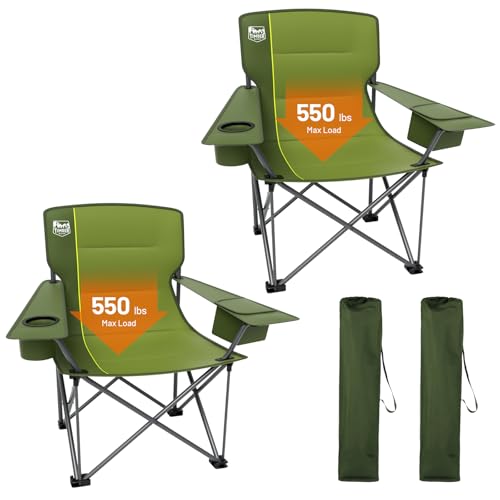 TIMBER RIDGE Oversized Folding Camping Chair for Adults, Support 550 LBS Heavy Duty with Cup Holder Side Pocket for Camp, Lawn, Picnic, Green, 2 Pack - color: Green-2 Pack